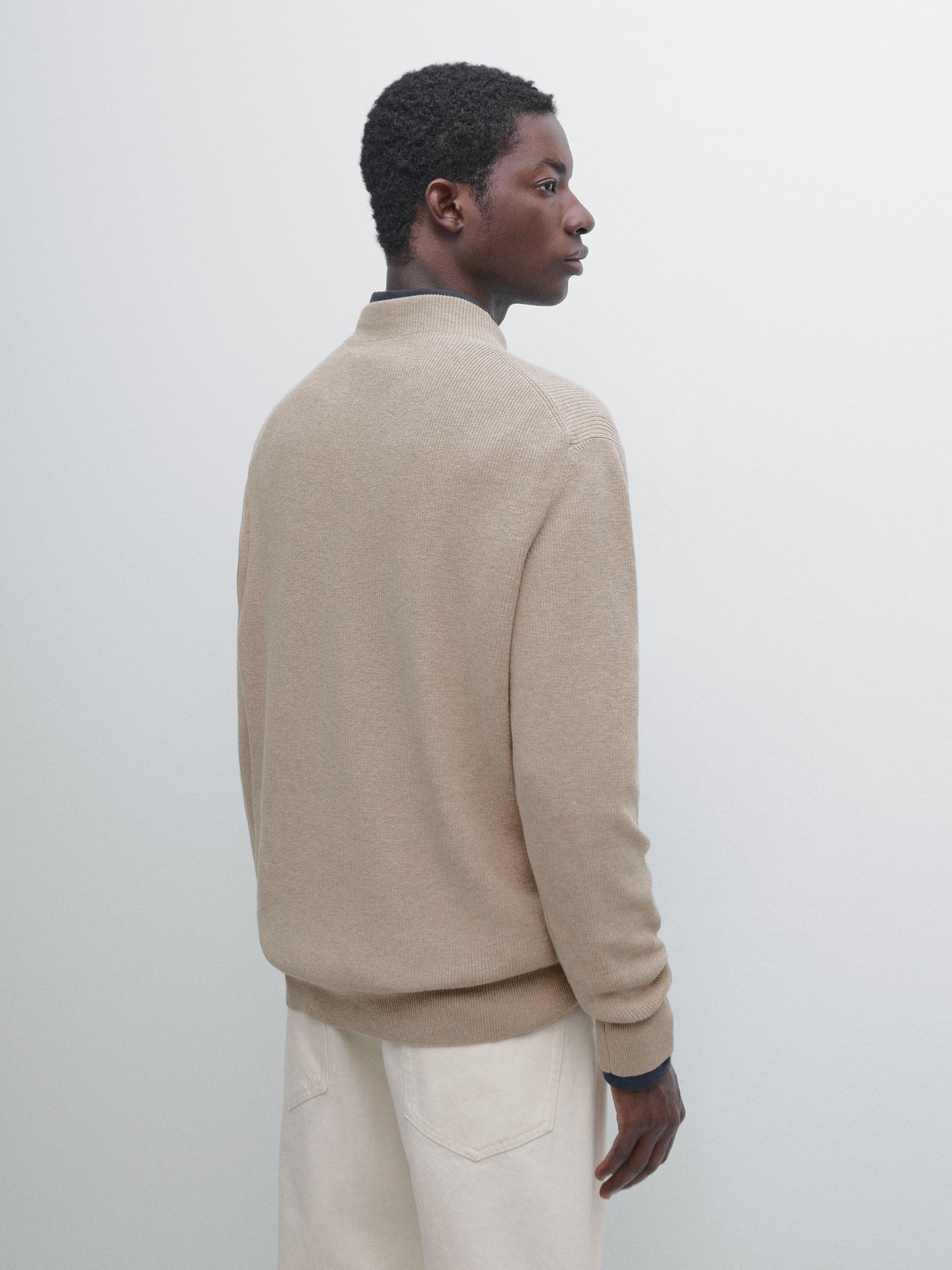 Cotton blend knit sweater with mock turtleneck